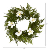 24” Cymbidium Orchid and Mixed Fern Artificial Wreath