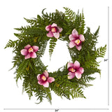 24” Cymbidium Orchid and Mixed Fern Artificial Wreath
