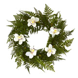 24” Cymbidium Orchid and Mixed Fern Artificial Wreath