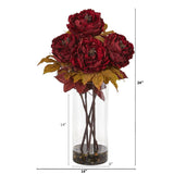24” Peony Artificial Arrangement in Glass Vase