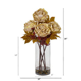 24” Peony Artificial Arrangement in Glass Vase