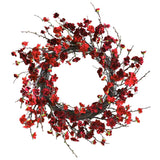 24” Artificial Red Plum Blossom Wreath