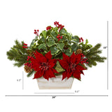 24” Poinsettia, Holly, Berry and Pine Artificial Arrangement in Planter