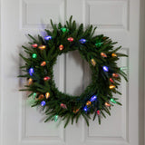 24" Pre-Lit Artificial Luxembourg Pine Christmas Wreath with 35 Multicolored Traditional Bulb LED Lights