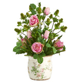 24” Rose, Thistle and Succulent Artificial Arrangement in Floral Vase