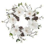 24” Snowed Magnolia / Pine Cone Wreath