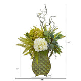 25” Hydrangea, Ficus, and Fern Artificial Plant in Metal Planter