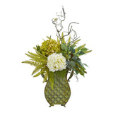 25” Hydrangea, Ficus, and Fern Artificial Plant in Metal Planter
