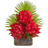 25” Musella and Fan Palm Artificial Arrangement in Vintage Vase