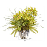 25” Phalaenopsis Orchid, Succulent and Fern Artificial Arrangement in Silver Vase
