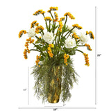 25” Silk Rose Artificial Arrangement in Designer Gold Vase