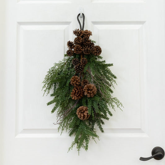 26” Artificial Pine & Pine Cone Teardrop