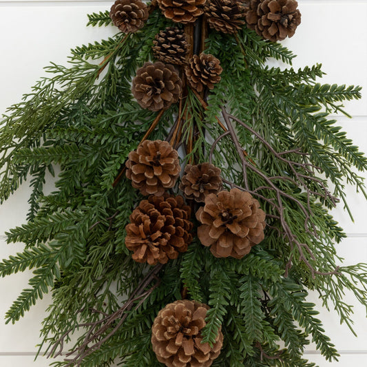 26” Artificial Pine & Pine Cone Teardrop