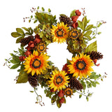 26” Fall Hydrangea, Sunflower and Pinecones Artificial Autumn Wreath