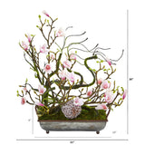 26” Magnolia, Twig and Vine Artificial Arrangement in Decorative Tray