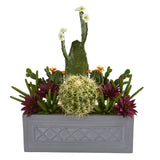 26” Mixed Cactus Succulent Artificial Plant in Stone Planter