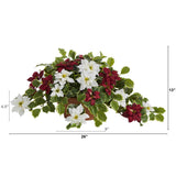 26” Poinsettia and Variegated Holly Artificial Plant in Terra-Cotta Planter (Real Touch)