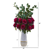 26” Rose and Eucalyptus Arrangement in Stoneware Vase
