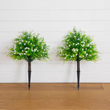 26” UV Resistant Artificial Flowering Rose Bush with Integrated Ground Stake (Indoor/Outdoor) - Set of 2