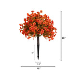 26" UV Resistant Autumn Artificial Fall Daisy Bush with Integrated Ground Stake (Indoor/Outdoor) - Set of 2