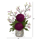 27” Magnolia and Mum Artificial Arrangement in Floral Design Vase