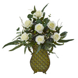 27” Rose and Eucalyptus Artificial Plant in Metal Planter