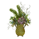 27” Succulent and Greens Artificial Plant in Metal Planter