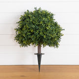 27” UV Resistant Artificial Boxwood Topiary with Integrated Ground Stake (Indoor/Outdoor) - Set of 2