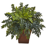 28” Holly Fern Artificial Plant in Brown Planter