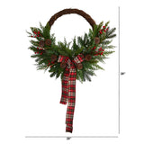 28” Pine and Pinecone Artificial Christmas Wreath with Decorative Bow