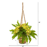 29” Artificial Phalaenopsis Orchid & Fern Plant in Hanging Basket