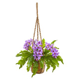 29” Artificial Plant Phalaenopsis Orchid & Fern in Hanging Basket