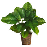 29" Large Leaf Philodendron Silk Plant (Real Touch) in Basket