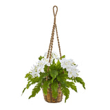 29” Phalaenopsis Orchid & Fern Artificial Plant in Hanging Basket