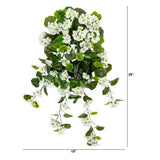 29" UV Resistant Artificial Geranium Hanging Plant - White (Indoor/Outdoor) - Set of 2