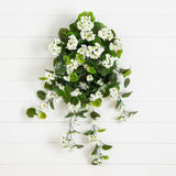 29" UV Resistant Artificial Geranium Hanging Plant - White (Indoor/Outdoor) - Set of 2