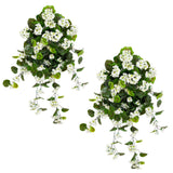 29" UV Resistant Artificial Geranium Hanging Plant - White (Indoor/Outdoor) - Set of 2