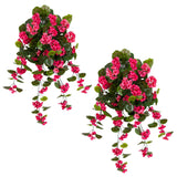 29" UV Resistant Artificial Geranium Hanging Plant (Indoor/Outdoor) - Set of 2