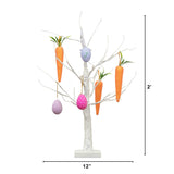 2' Pre-Lit Artificial Easter Egg and Carrots Ornament Twig Tree with 24 Warm White LED Lights