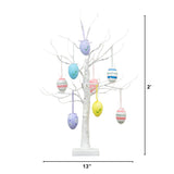 2' Pre-Lit Artificial Easter Twig Tree with Egg Ornaments and 24 Warm White LED Lights