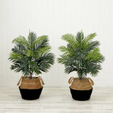 3' Artificial Areca Palm Tree with Handmade Jute & Cotton Basket DIY KIT - Set of 2
