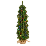 3’ Artificial Christmas Tree with Pinecones and 50 Multicolored Lights Set in a Burlap Base