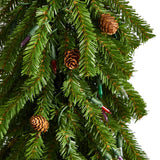 3’ Artificial Christmas Tree with Pinecones and 50 Multicolored Lights Set in a Burlap Base