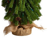 3’ Artificial Christmas Tree with Pinecones and 50 Multicolored Lights Set in a Burlap Base
