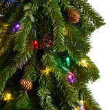 3’ Artificial Christmas Tree with Pinecones and 50 Multicolored Lights Set in a Burlap Base