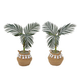 3' Artificial Golden Cane Palm Tree with Handmade Jute & Cotton Basket with Tassels DIY KIT - Set of 2