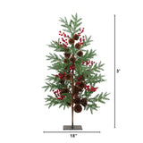 3' Artificial Slim Christmas Tree with Pine Cones & Berries