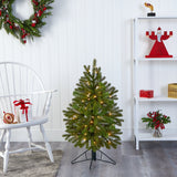 3' Cambridge Spruce Flat Back Artificial Christmas Tree with 50 Warm White (Multifunction) LED Lights and 113 Bendable Branches