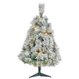 3’ Flocked Oregon Pine Artificial Christmas Tree with 50 Clear Lights and 113 Bendable Branches