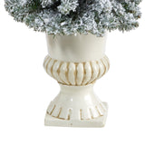3’ Flocked Pencil Artificial Christmas Tree with 50 Clear Lights and 132 Bendable Branches in White Urn